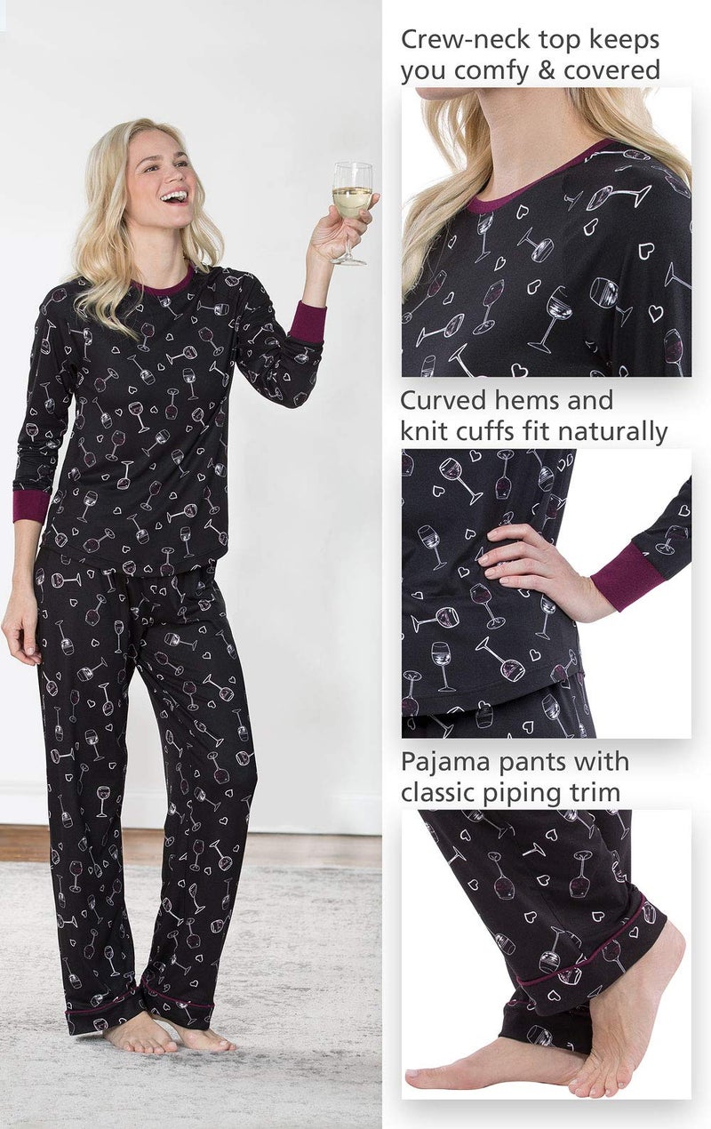 PajamaGram Fun Womens Pajama Set - Women PJs, Wine Down, Black, L, 12-14 - Image 5